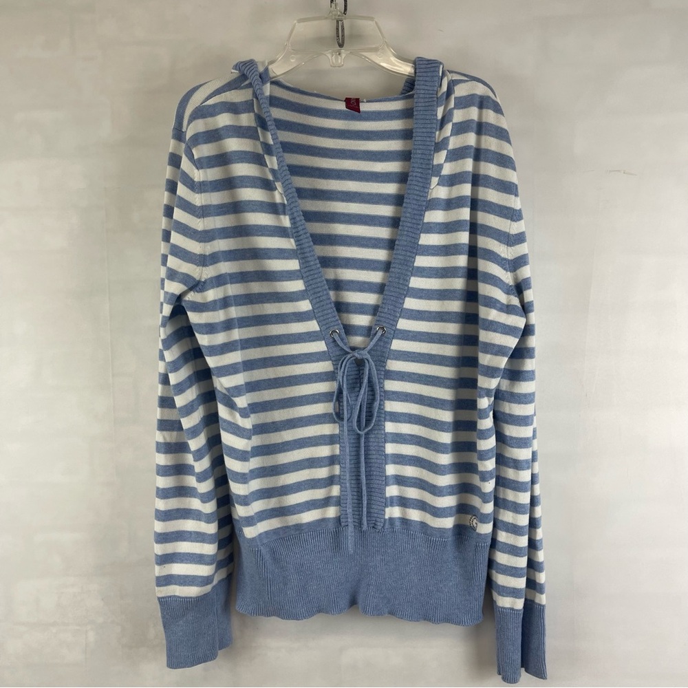 Vintage‎ Gitano Blue & White Striped Cardigan Hoodie Sweater Size Large